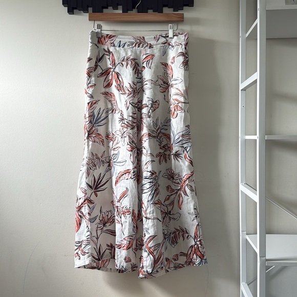 TAHARI Women's Cropped Wide-Leg Pants 100% Linen Floral Pattern Pants Sz S - Picture 3 of 12